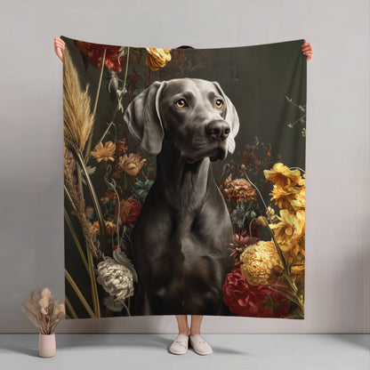Botanical Weimaraner Plush Blanket