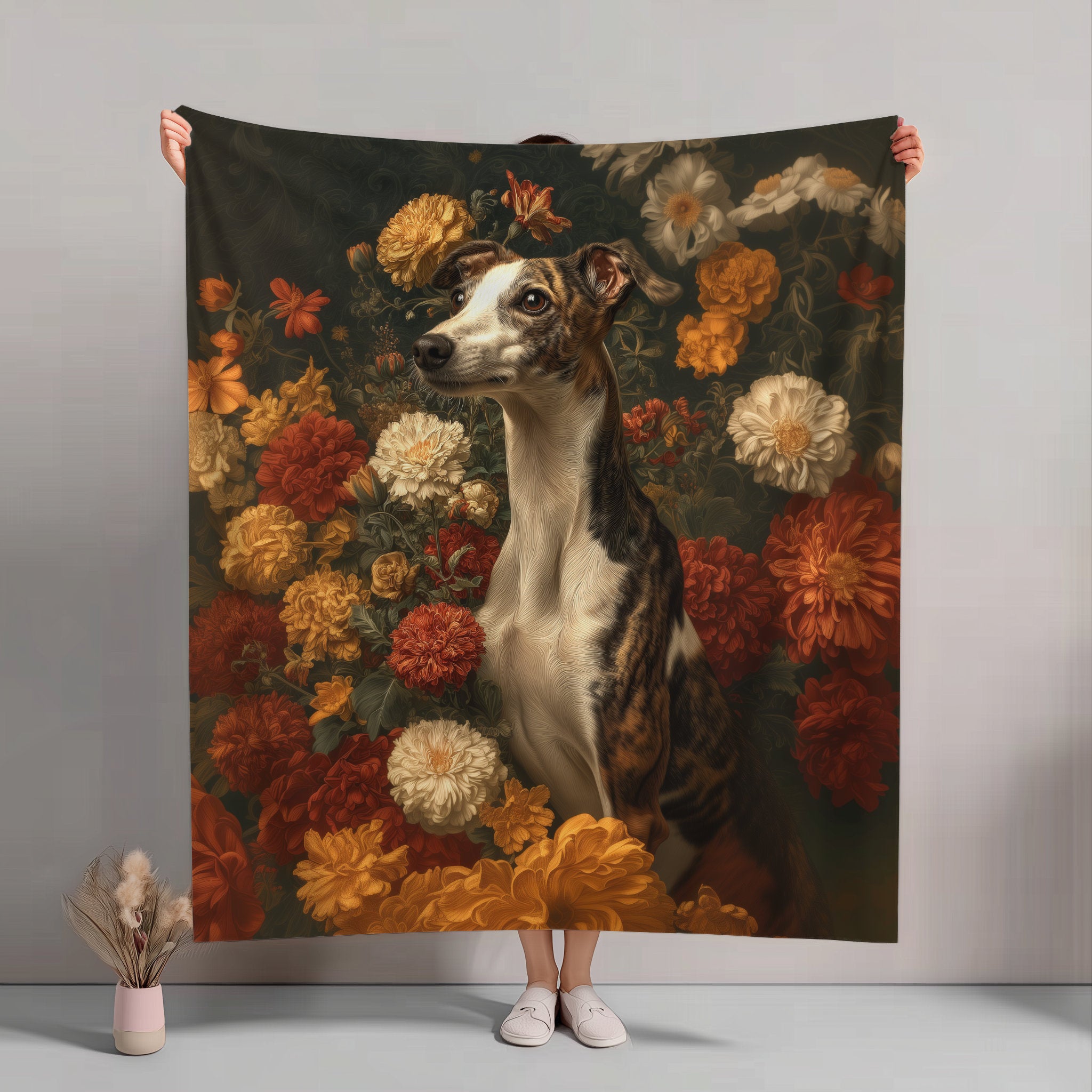 Botanical Whippet Plush Blanket