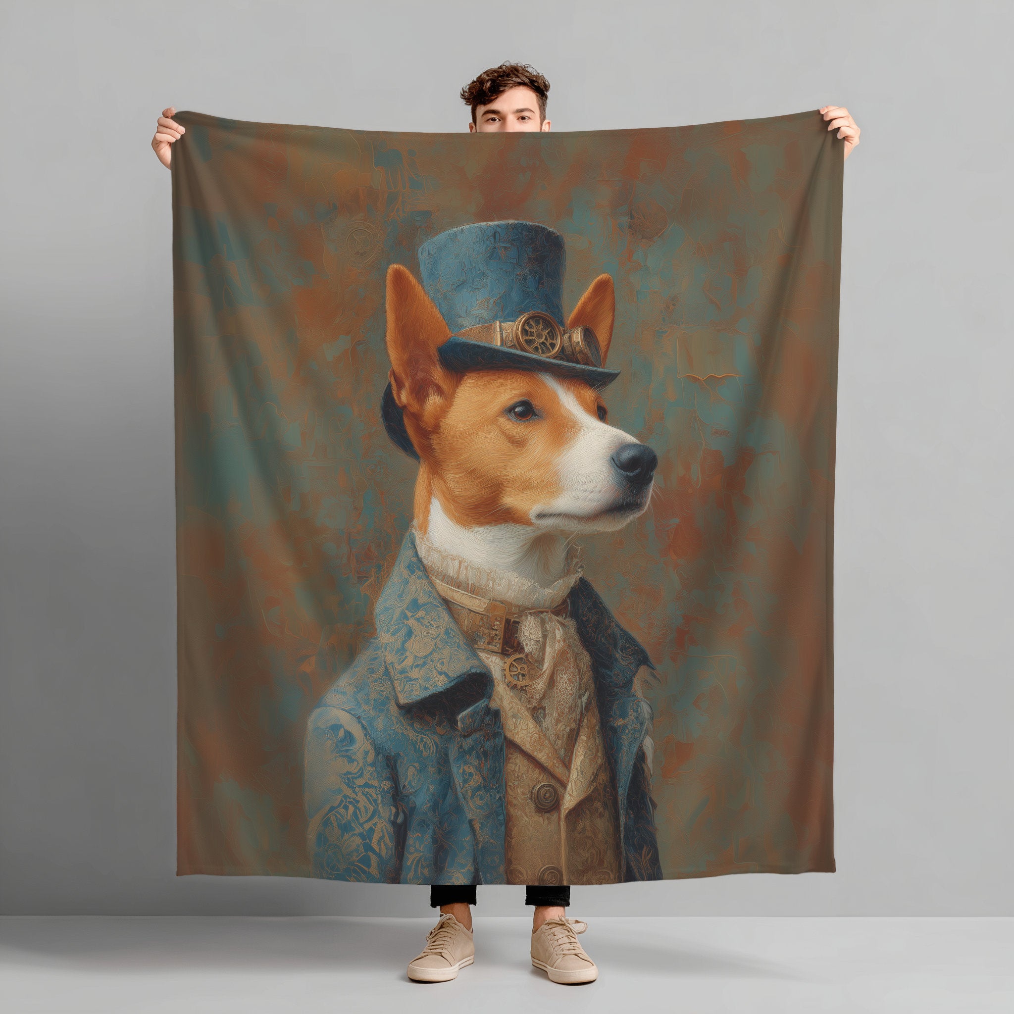 Steampunk Basenji Plush Blanket