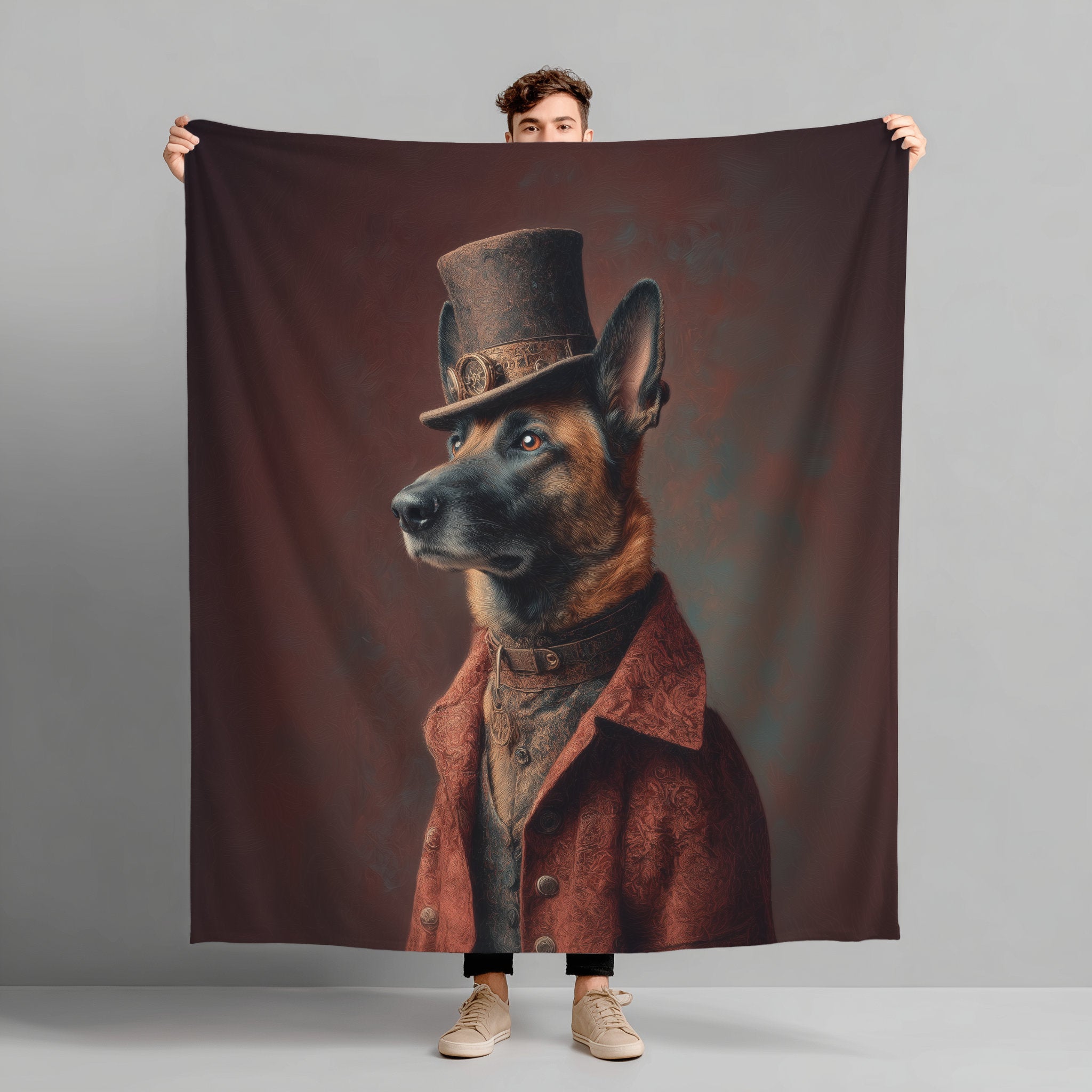 Steampunk Belgian Malinois Plush Blanket