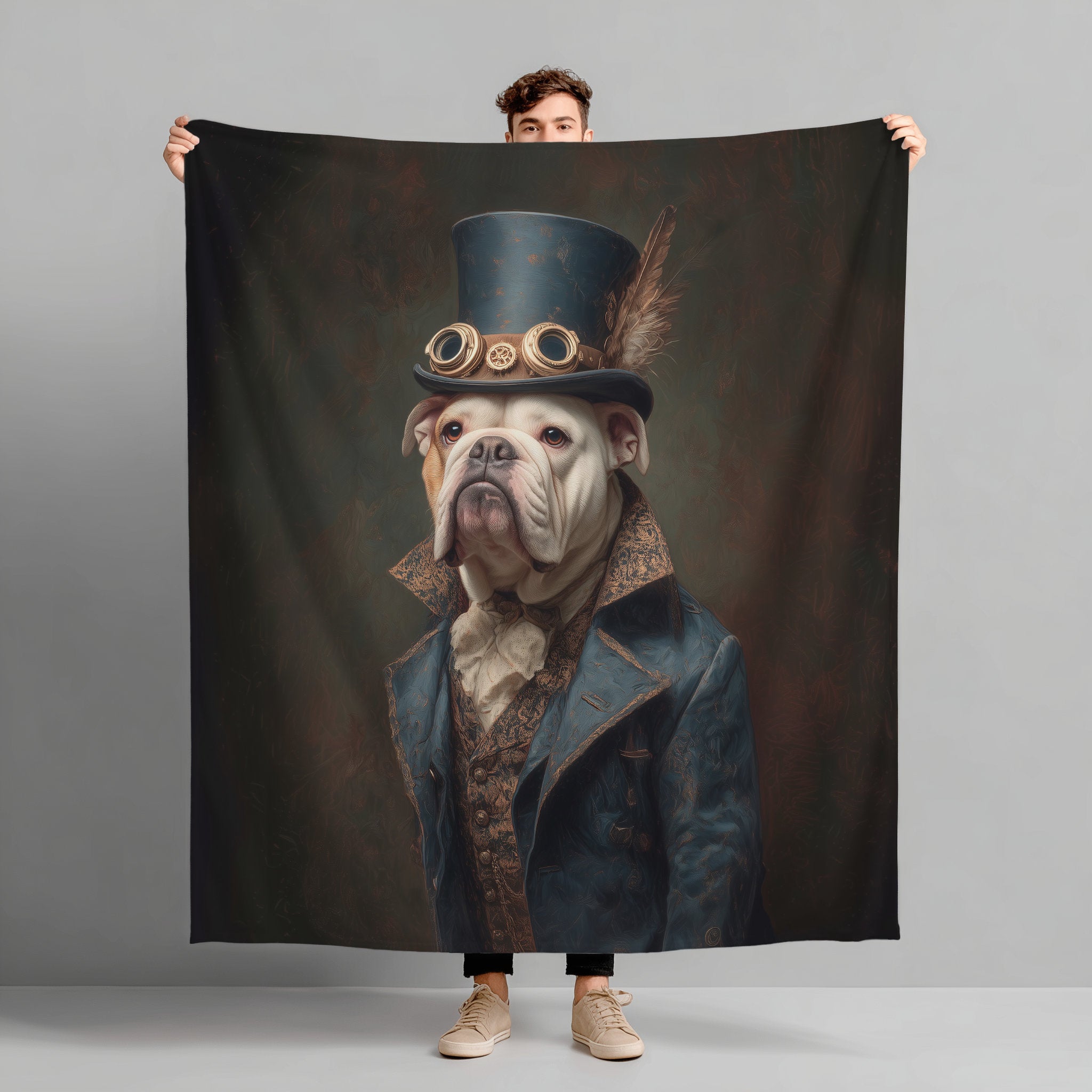 Steampunk Bulldog Plush Blanket