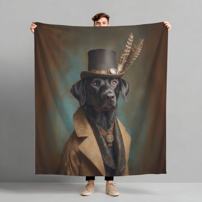 Steampunk Labrador Retriever (Black) Plush Blanket