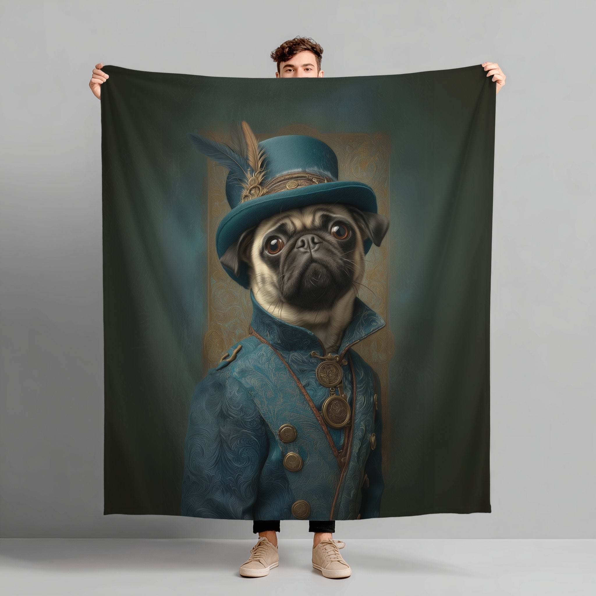 Steampunk Pug Plush Blanket