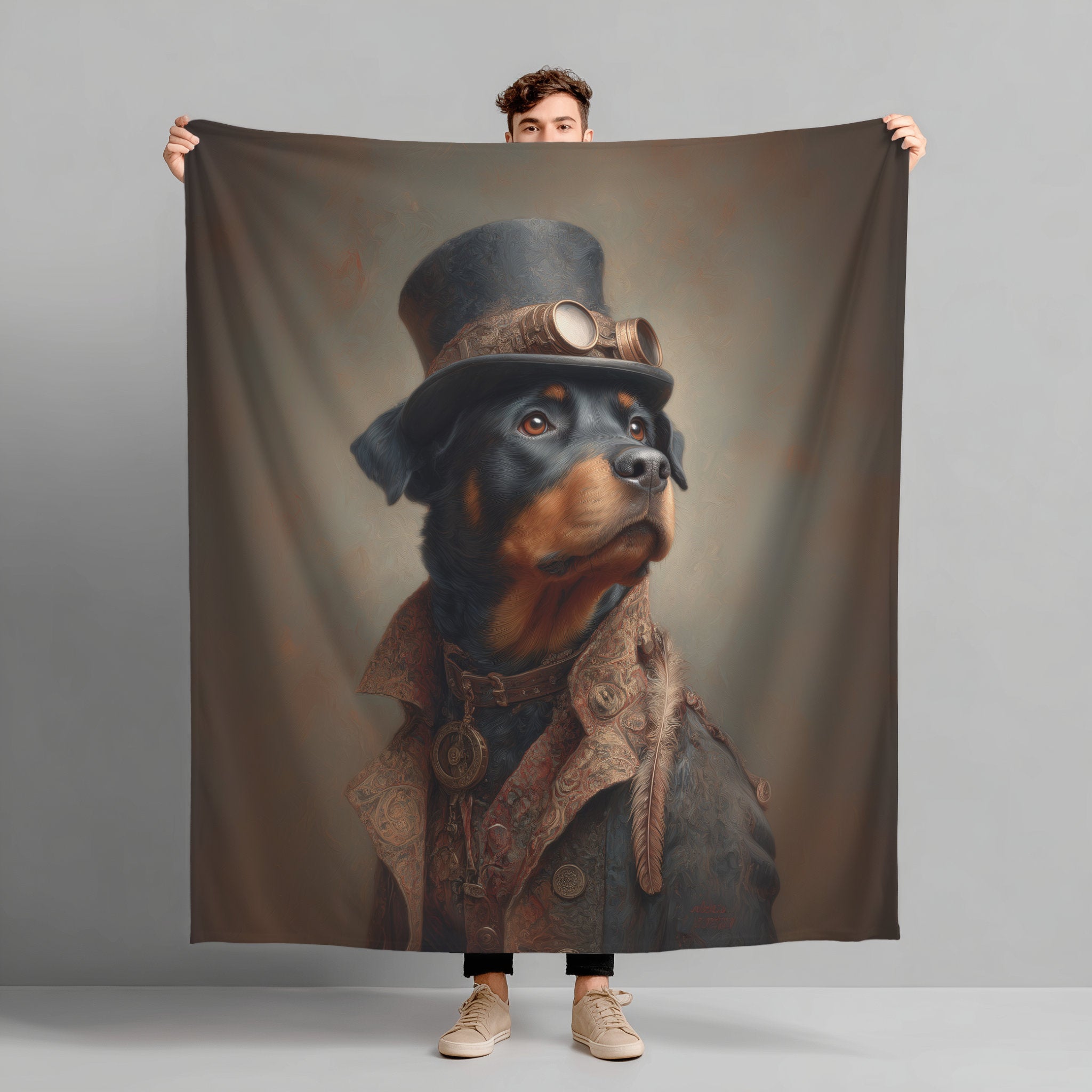 Steampunk Rottweiler Plush Blanket