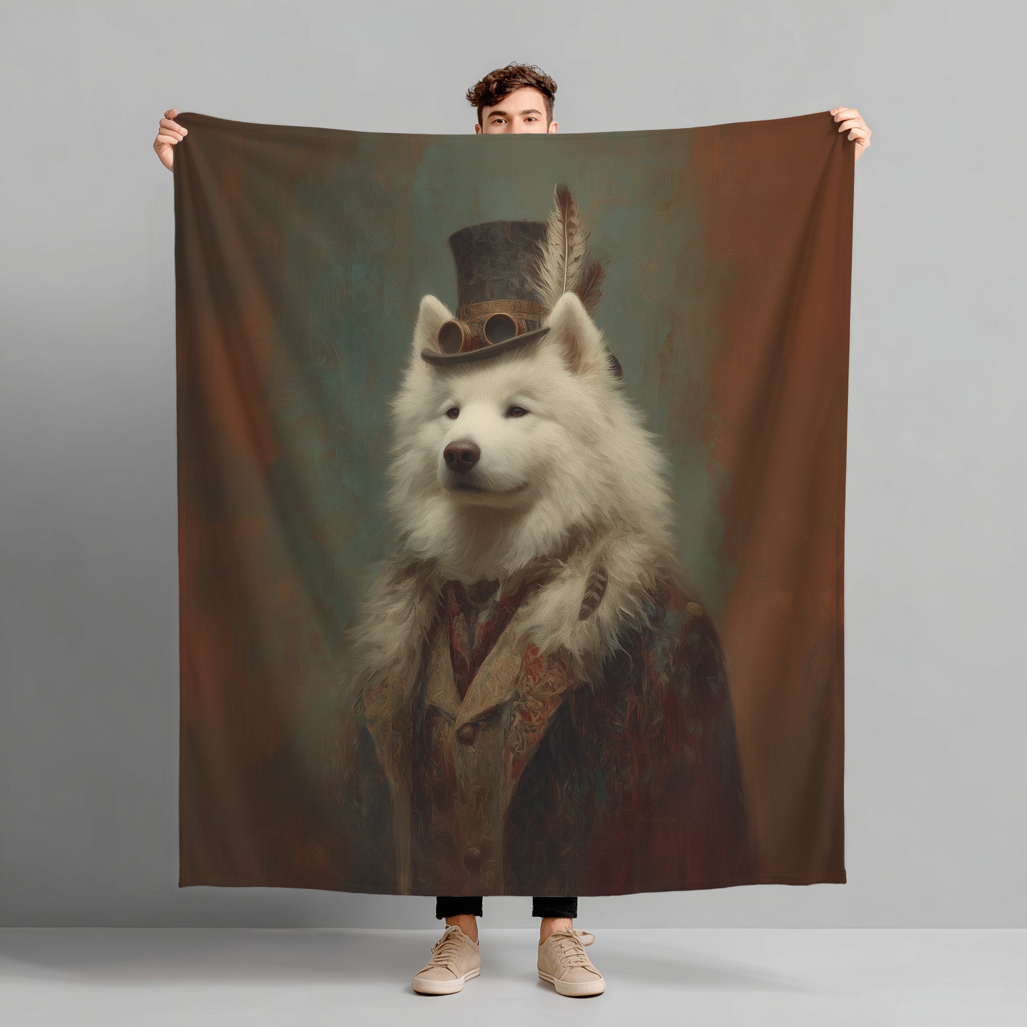 Steampunk Samoyed Plush Blanket