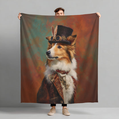 Steampunk Shetland Sheepdog Plush Blanket