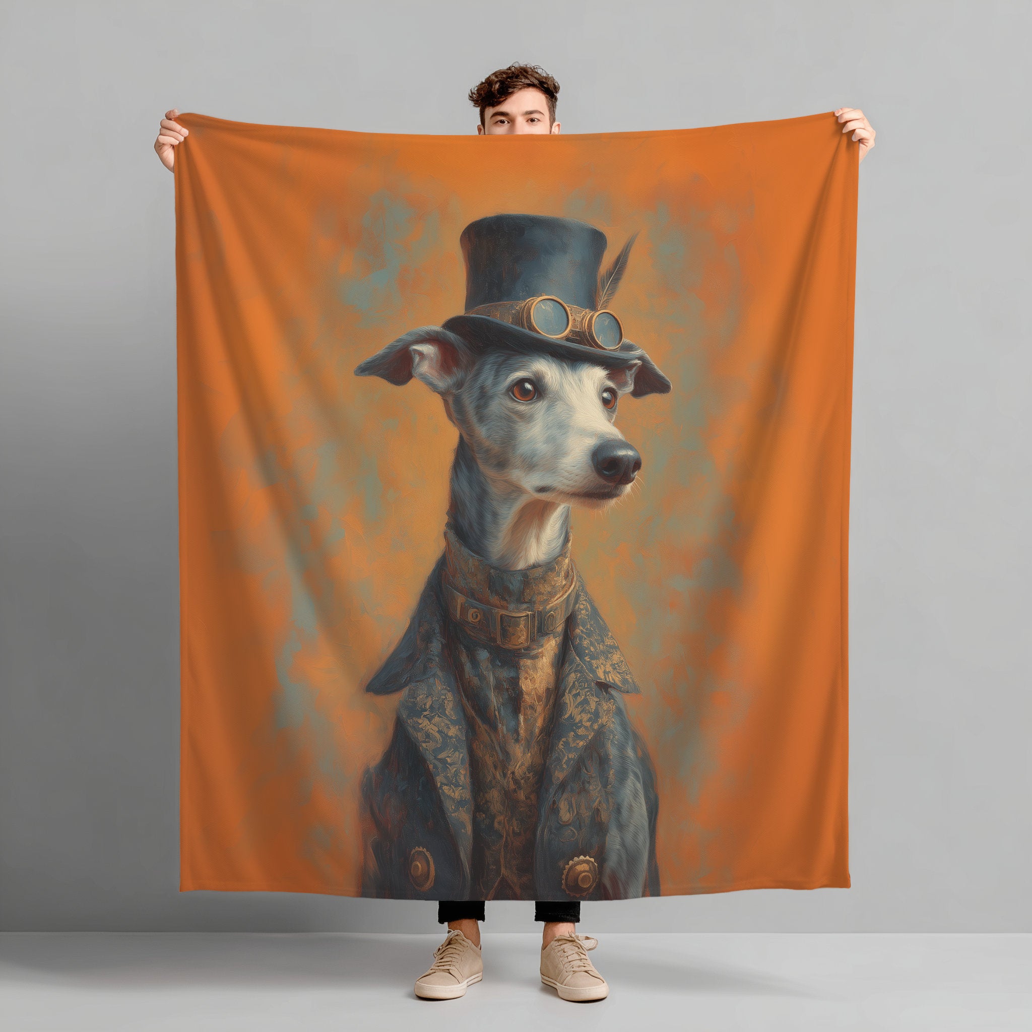 Steampunk Whippet Plush Blanket