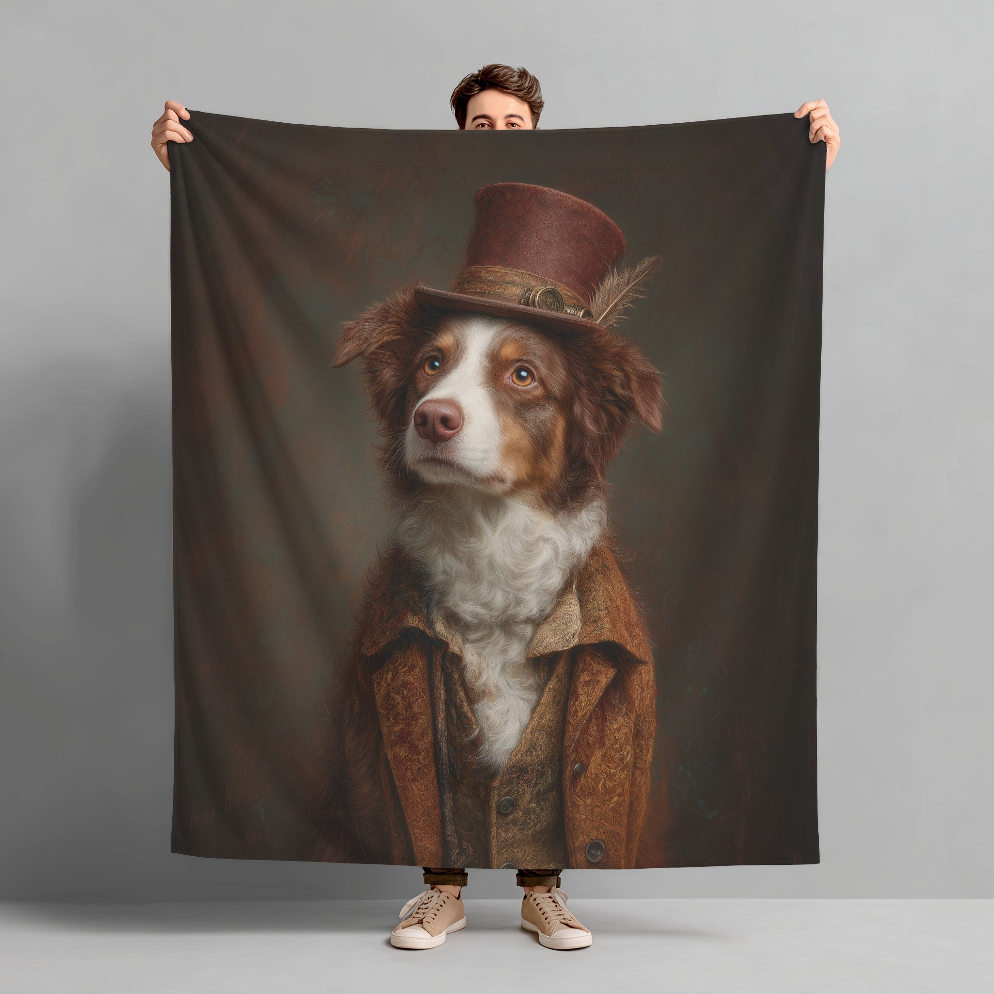 Steampunk Australian Shepherd Plush Blanket