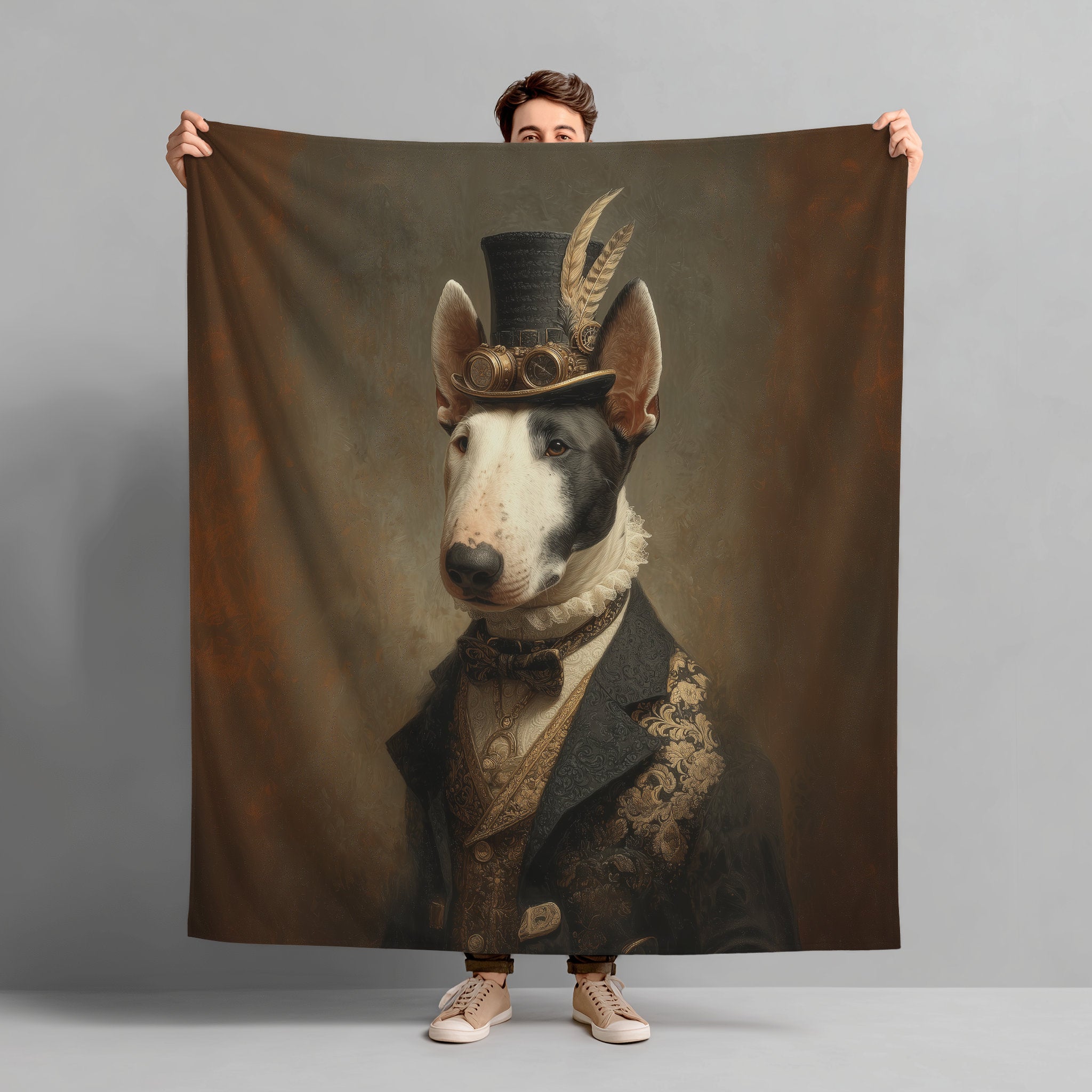 Steampunk Bull Terrier Plush Blanket