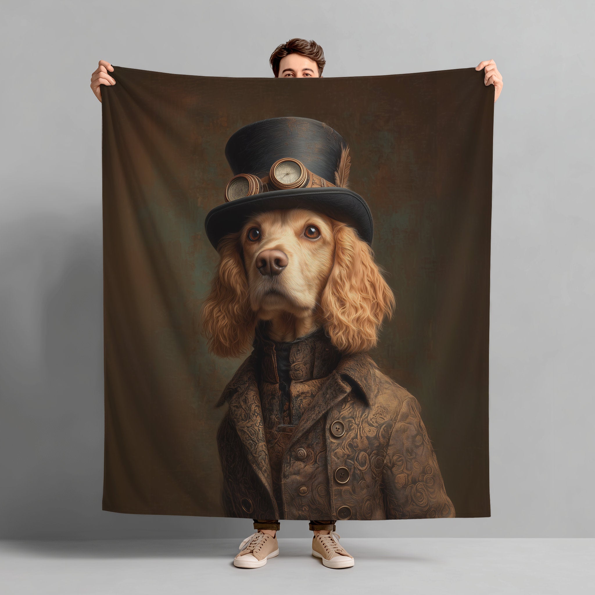 Steampunk Cocker Spaniel Plush Blanket