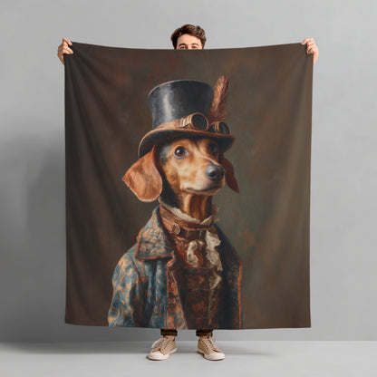 Steampunk Dachshund Plush Blanket