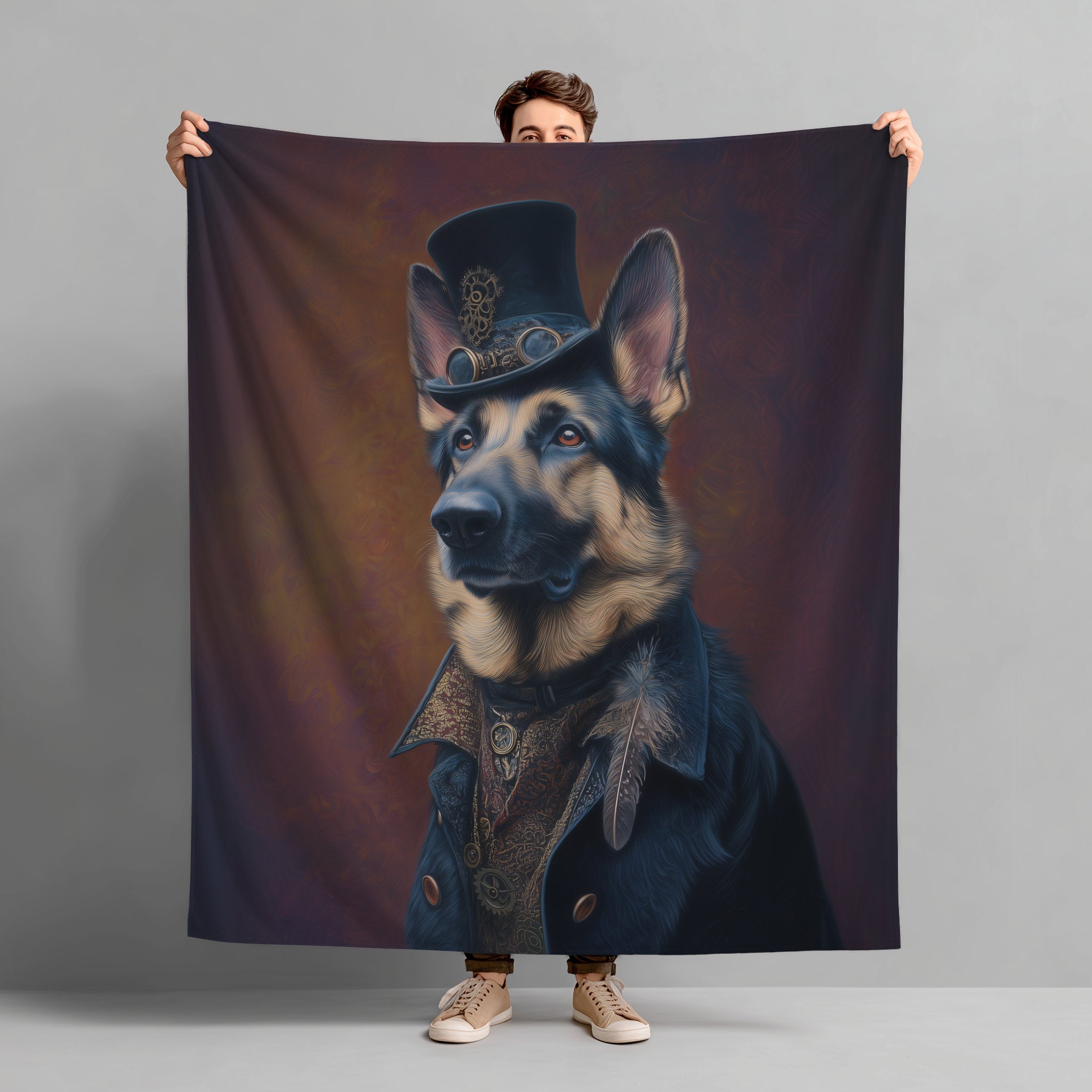 Steampunk German Shepherd Plush Blanket