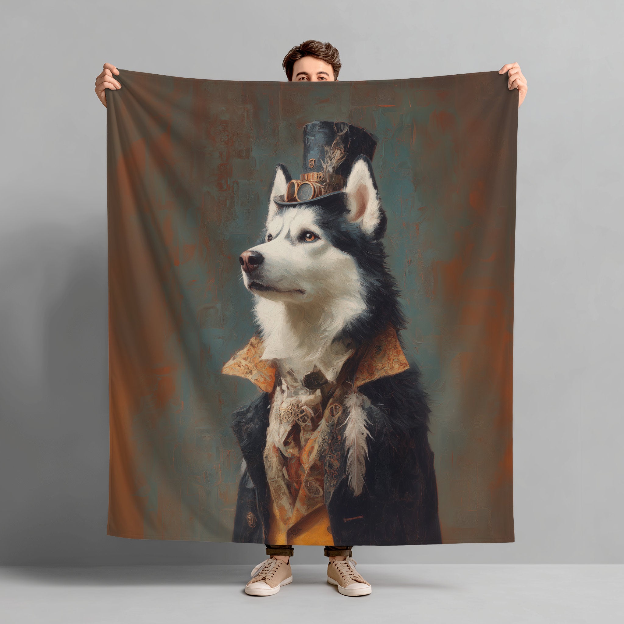 Steampunk Siberian Husky Plush Blanket