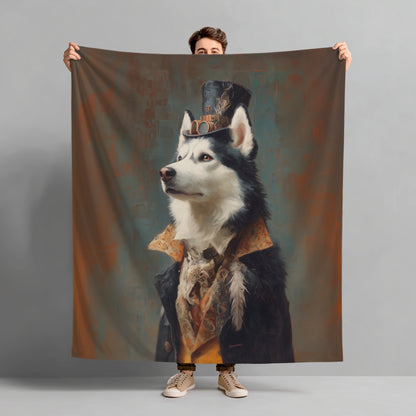 Steampunk Siberian Husky Plush Blanket