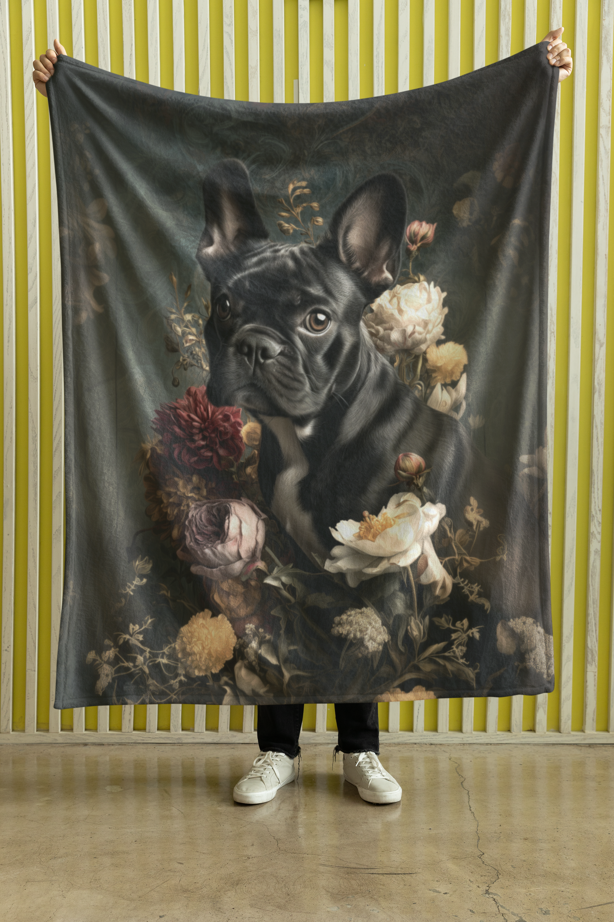 Botanical French Bulldog Plush Blanket